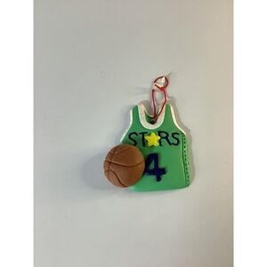 Basketball Christmas Ornament Green Stars Jersey w/ #4 & Basketball
